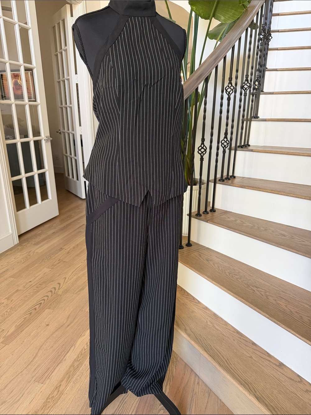 NWT Commense Black Pinstripe Halter Pant Set (Medium) - Picture 7 of 7